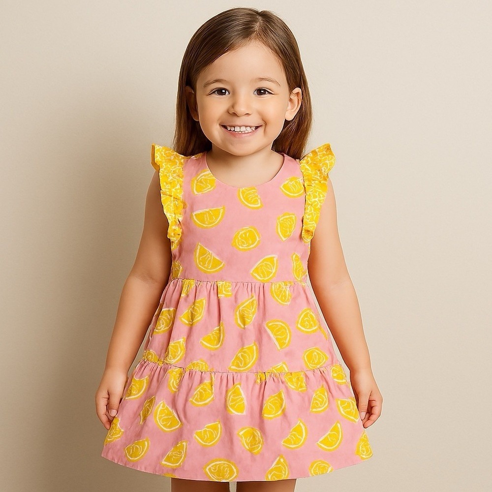 Girls Sun Dress Lemon Print